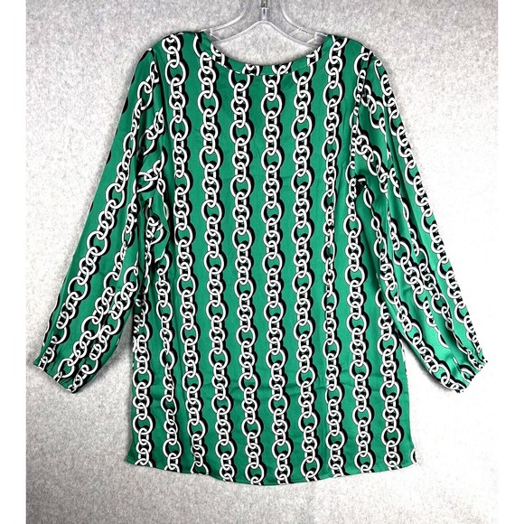 IMAN Tunic Jade GLOBAL CHIC V Neck Chain Link Flowy Blouse Corpcore Twee Office - Picture 3 of 16